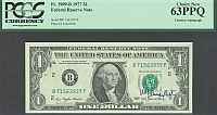 Fr.1909-B, 1977 $1 FRN, Treasury Secretary Blumenthal Autograph, B17563937F, ChCU, PCGS63-PPQ